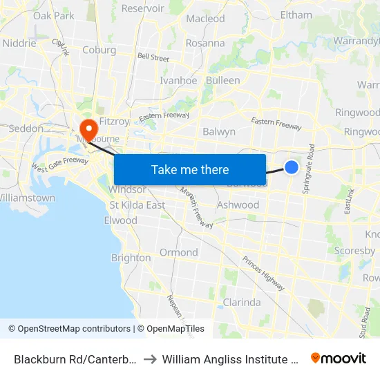 Blackburn Rd/Canterbury Rd to William Angliss Institute Of TAFE map