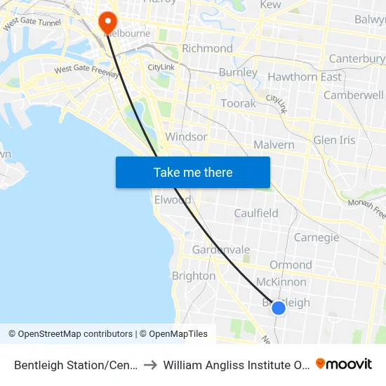 Bentleigh Station/Centre Rd to William Angliss Institute Of TAFE map