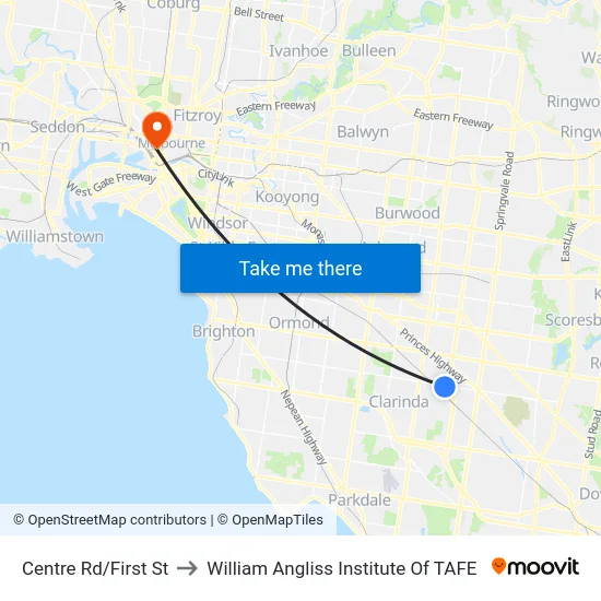 Centre Rd/First St to William Angliss Institute Of TAFE map