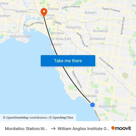 Mordialloc Station/Albert St to William Angliss Institute Of TAFE map