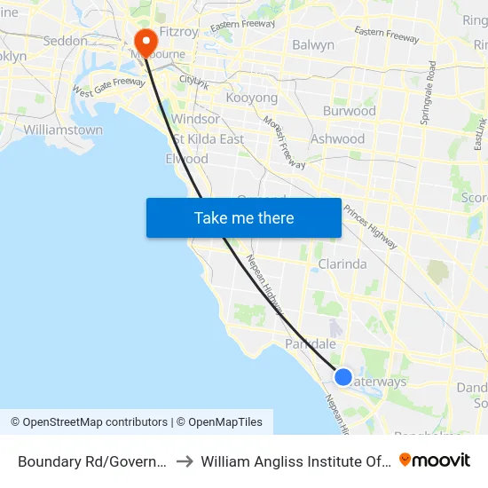 Boundary Rd/Governor Rd to William Angliss Institute Of TAFE map