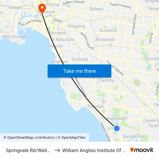 Springvale Rd/Wells Rd to William Angliss Institute Of TAFE map
