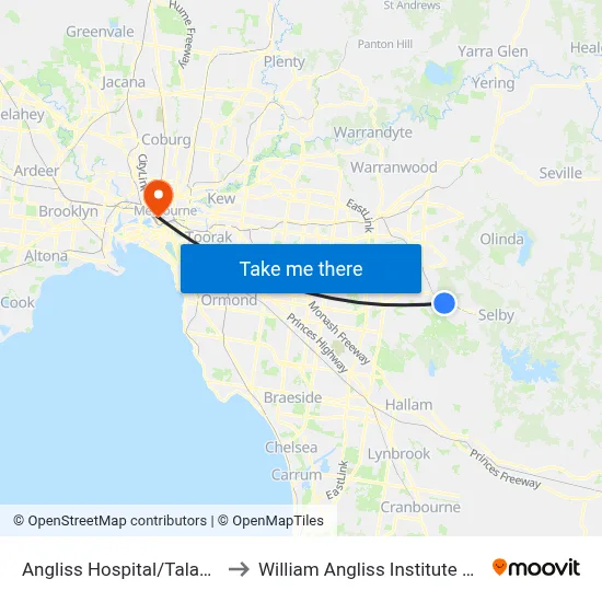 Angliss Hospital/Talaskia Rd to William Angliss Institute Of TAFE map