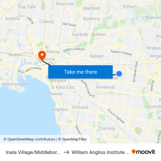 Inala Village/Middleborough Rd to William Angliss Institute Of TAFE map