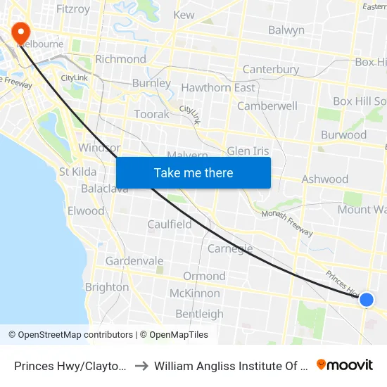 Princes Hwy/Clayton Rd to William Angliss Institute Of TAFE map