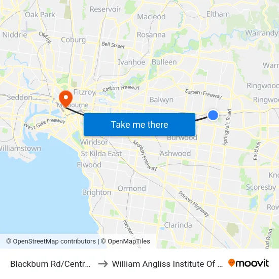 Blackburn Rd/Central Rd to William Angliss Institute Of TAFE map