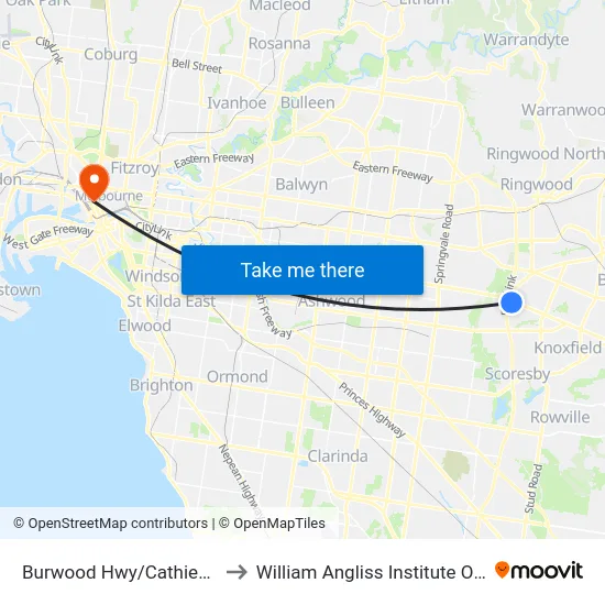 Burwood Hwy/Cathies Lane to William Angliss Institute Of TAFE map