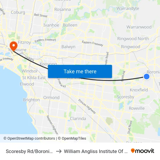 Scoresby Rd/Boronia Rd to William Angliss Institute Of TAFE map
