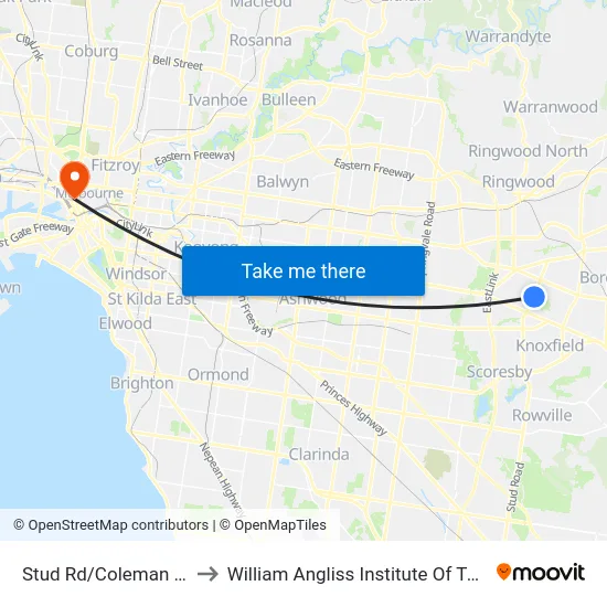 Stud Rd/Coleman Rd to William Angliss Institute Of TAFE map