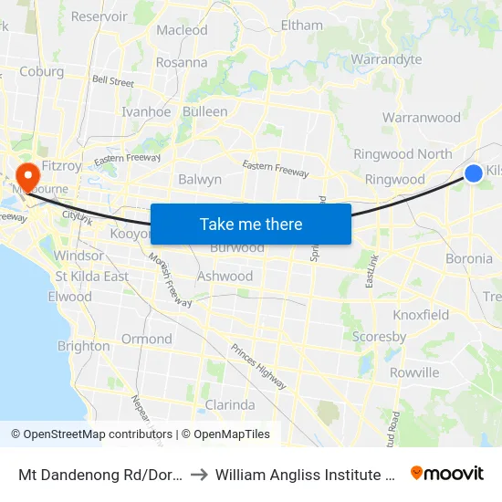 Mt Dandenong Rd/Dorset Rd to William Angliss Institute Of TAFE map