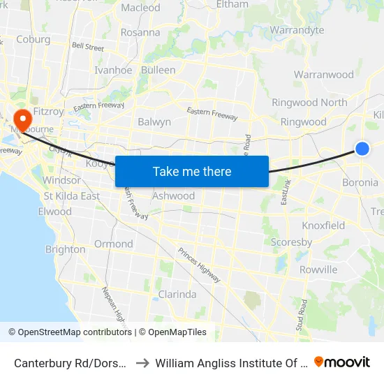 Canterbury Rd/Dorset Rd to William Angliss Institute Of TAFE map