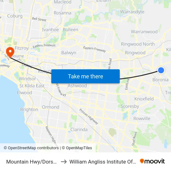 Mountain Hwy/Dorset Rd to William Angliss Institute Of TAFE map