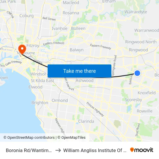 Boronia Rd/Wantirna Rd to William Angliss Institute Of TAFE map