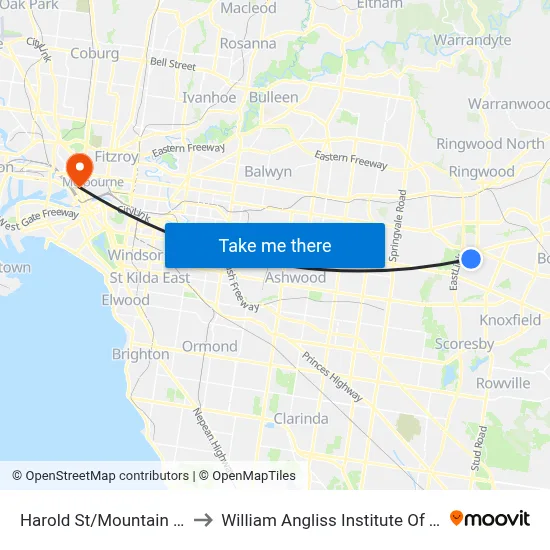 Harold St/Mountain Hwy to William Angliss Institute Of TAFE map