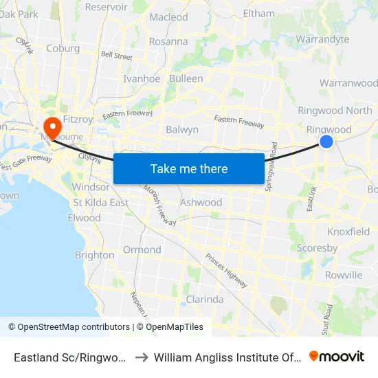 Eastland Sc/Ringwood St to William Angliss Institute Of TAFE map