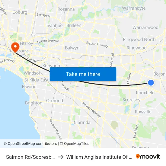 Salmon Rd/Scoresby Rd to William Angliss Institute Of TAFE map