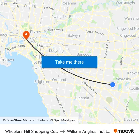 Wheelers Hill Shopping Centre/Jells Rd to William Angliss Institute Of TAFE map
