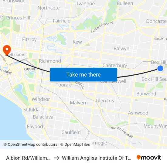 Albion Rd/William St to William Angliss Institute Of TAFE map