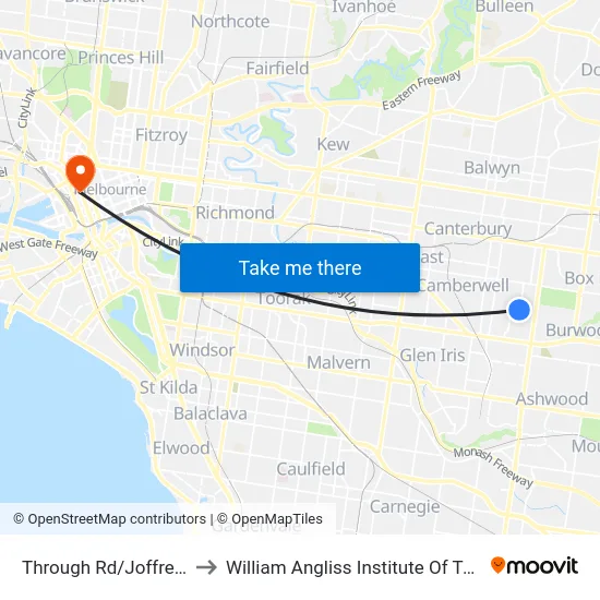 Through Rd/Joffre St to William Angliss Institute Of TAFE map