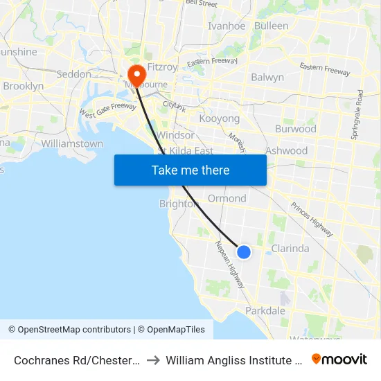 Cochranes Rd/Chesterville Rd to William Angliss Institute Of TAFE map
