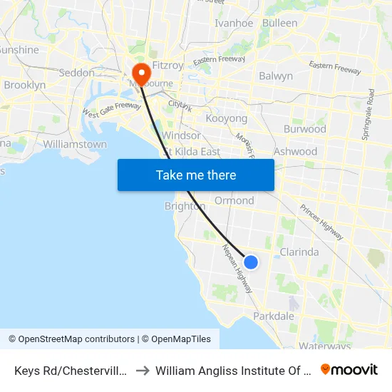 Keys Rd/Chesterville Rd to William Angliss Institute Of TAFE map