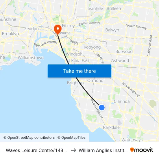 Waves Leisure Centre/148 Chesterville Rd to William Angliss Institute Of TAFE map