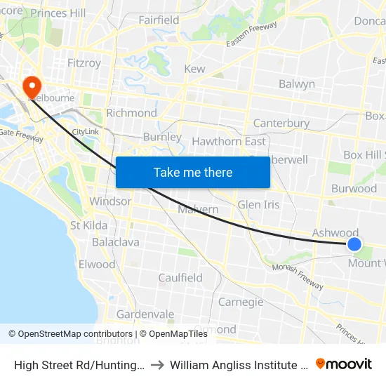 High Street Rd/Huntingdale Rd to William Angliss Institute Of TAFE map