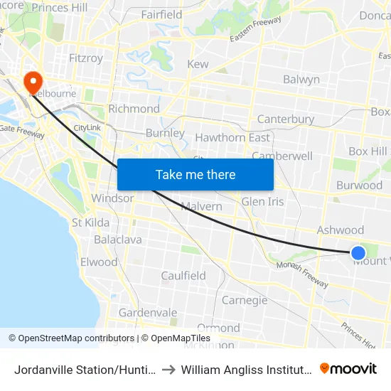 Jordanville Station/Huntingdale Rd to William Angliss Institute Of TAFE map