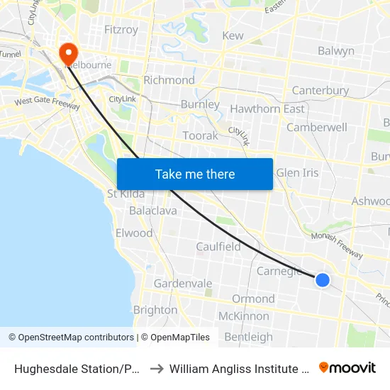 Hughesdale Station/Poath Rd to William Angliss Institute Of TAFE map