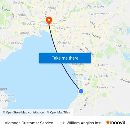 Vicroads Customer Service Center/Hartnett Dr to William Angliss Institute Of TAFE map