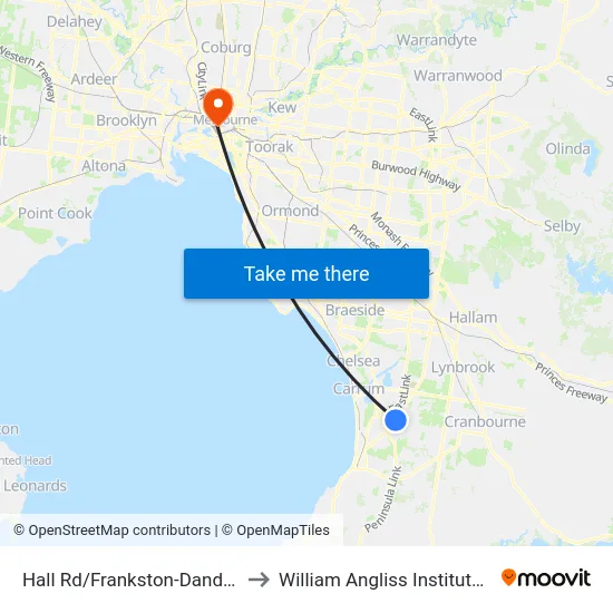 Hall Rd/Frankston-Dandenong Rd to William Angliss Institute Of TAFE map
