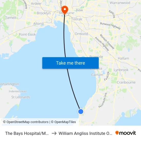 The Bays Hospital/Main St to William Angliss Institute Of TAFE map