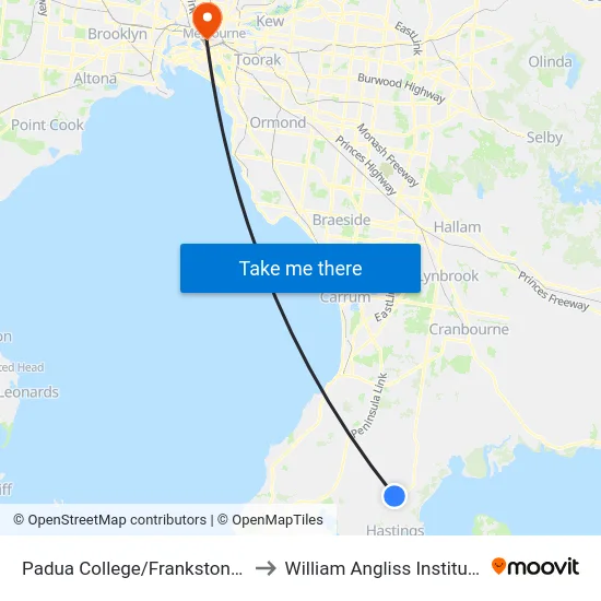 Padua College/Frankston-Flinders Rd to William Angliss Institute Of TAFE map