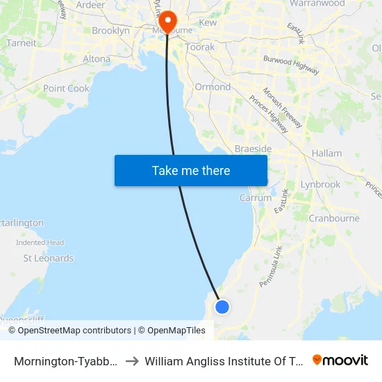 Mornington-Tyabb Rd to William Angliss Institute Of TAFE map