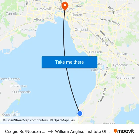 Craigie Rd/Nepean Hwy to William Angliss Institute Of TAFE map