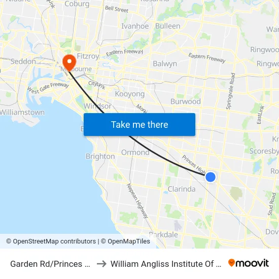 Garden Rd/Princes Hwy to William Angliss Institute Of TAFE map