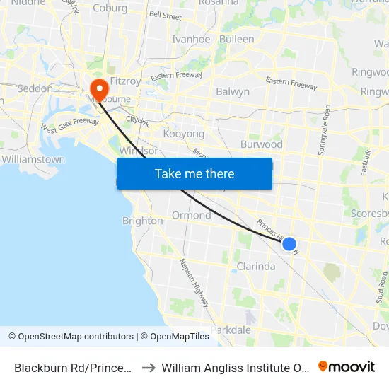 Blackburn Rd/Princes Hwy to William Angliss Institute Of TAFE map