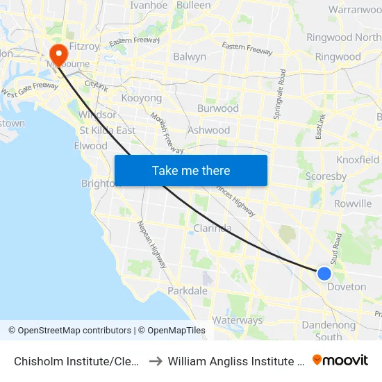 Chisholm Institute/Cleeland St to William Angliss Institute Of TAFE map