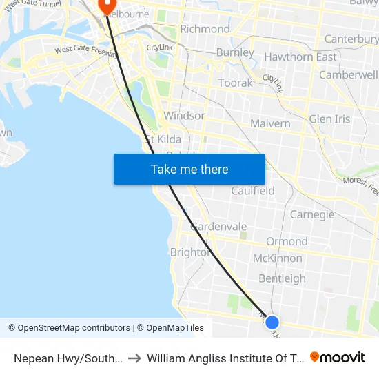 Nepean Hwy/South Rd to William Angliss Institute Of TAFE map