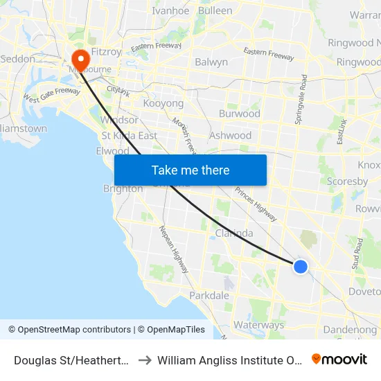 Douglas St/Heatherton Rd to William Angliss Institute Of TAFE map