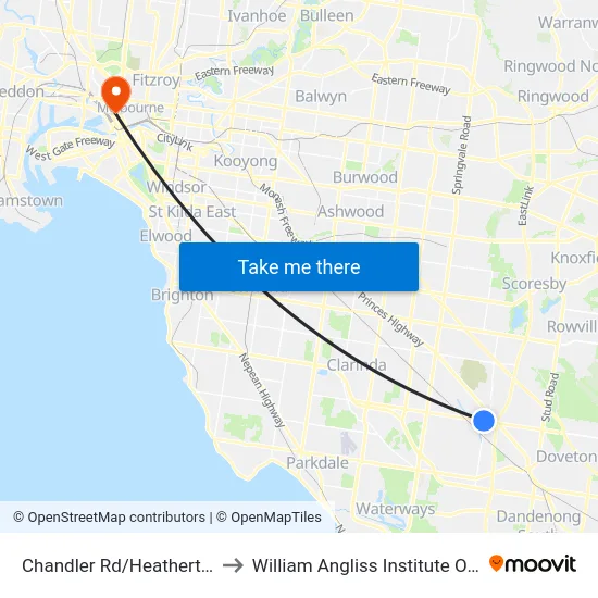Chandler Rd/Heatherton Rd to William Angliss Institute Of TAFE map