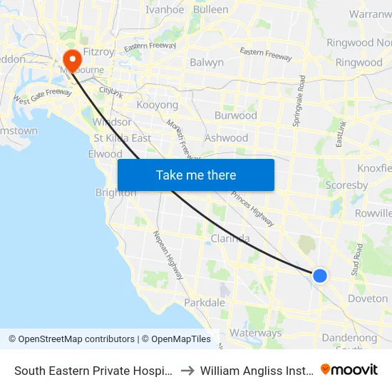 South Eastern Private Hospital/Heatherton Rd to William Angliss Institute Of TAFE map