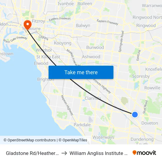 Gladstone Rd/Heatherton Rd to William Angliss Institute Of TAFE map