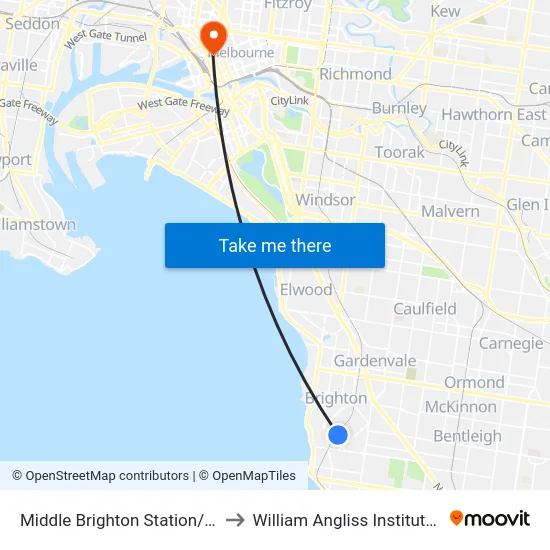 Middle Brighton Station/Church St to William Angliss Institute Of TAFE map