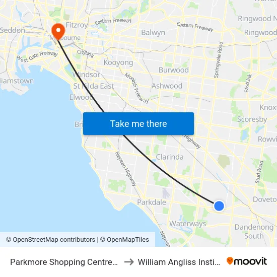 Parkmore Shopping Centre/Kingsclere Ave to William Angliss Institute Of TAFE map