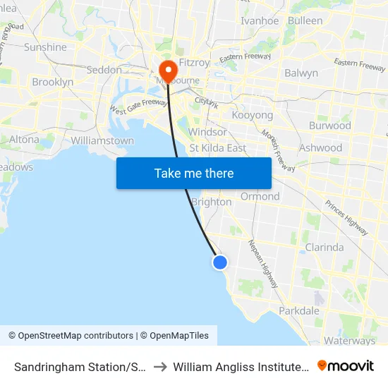 Sandringham Station/Station St to William Angliss Institute Of TAFE map