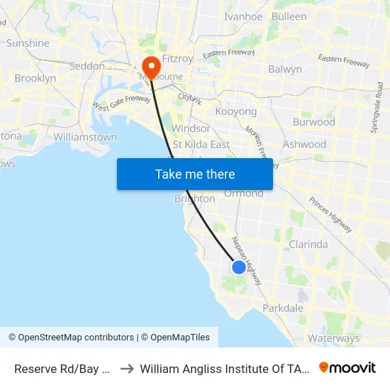 Reserve Rd/Bay Rd to William Angliss Institute Of TAFE map