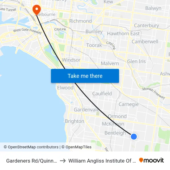 Gardeners Rd/Quinns Rd to William Angliss Institute Of TAFE map