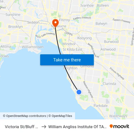 Victoria St/Bluff Rd to William Angliss Institute Of TAFE map
