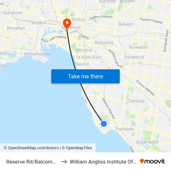 Reserve Rd/Balcombe Rd to William Angliss Institute Of TAFE map